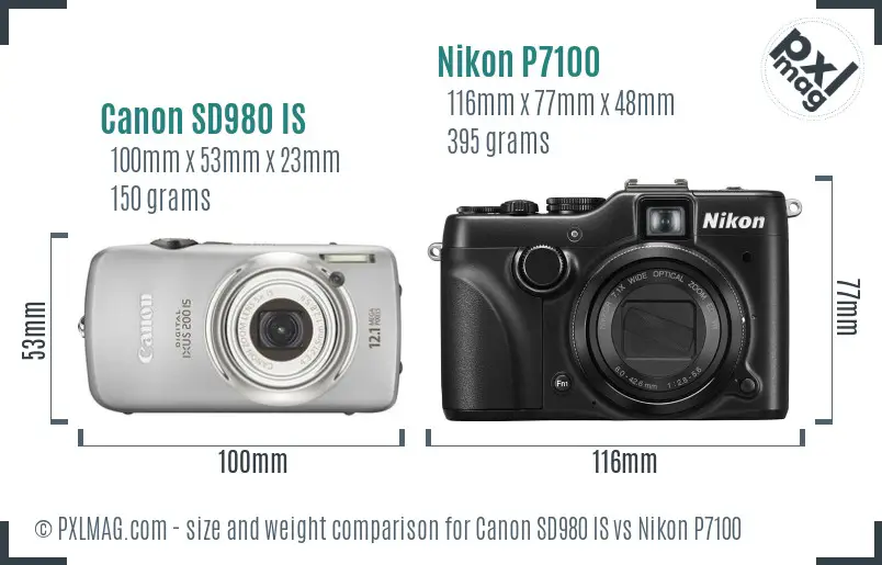 Canon SD980 IS vs Nikon P7100 size comparison
