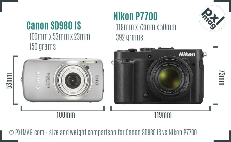 Canon SD980 IS vs Nikon P7700 size comparison