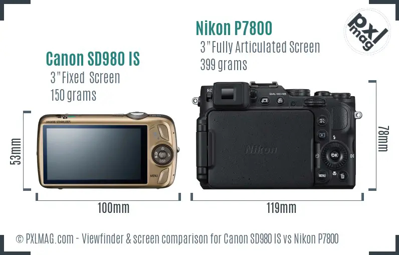 Canon SD980 IS vs Nikon P7800 Screen and Viewfinder comparison