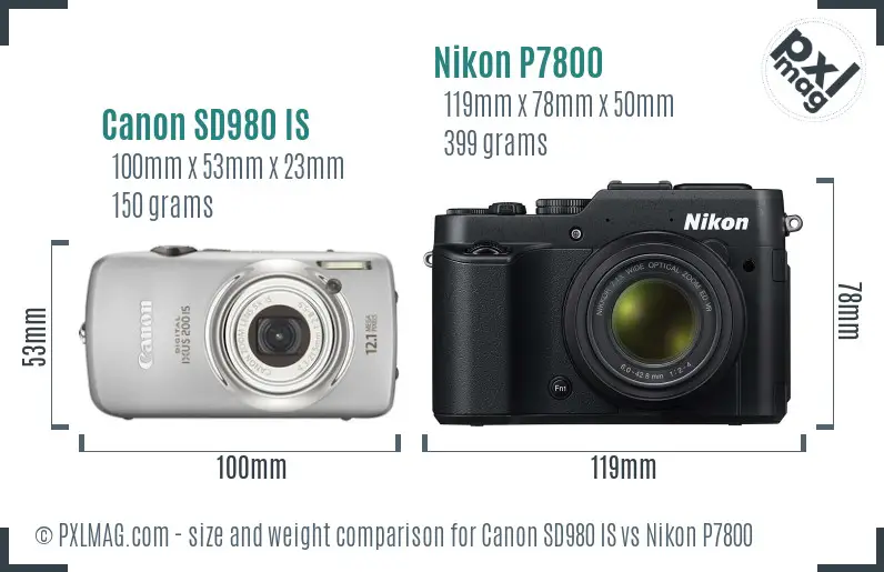 Canon SD980 IS vs Nikon P7800 size comparison