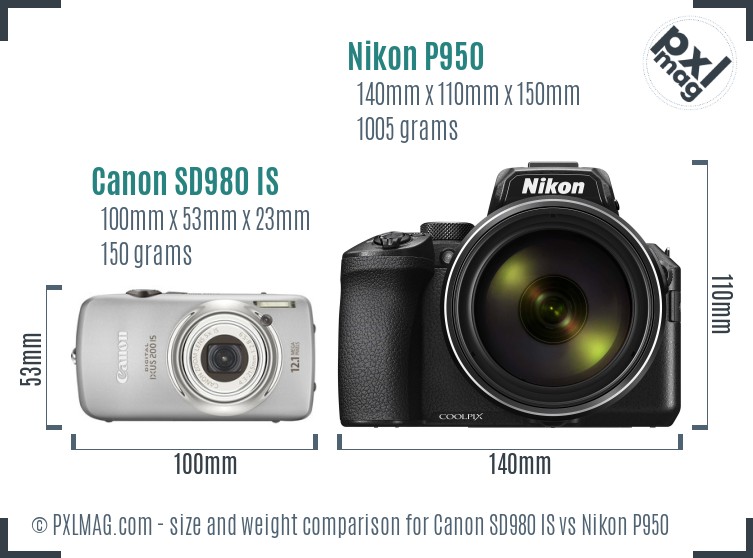 Canon SD980 IS vs Nikon P950 size comparison