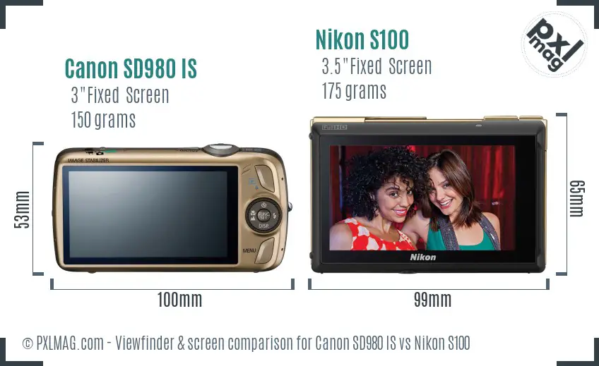 Canon SD980 IS vs Nikon S100 Screen and Viewfinder comparison