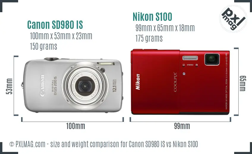 Canon SD980 IS vs Nikon S100 size comparison Canon SD980 IS vs Nikon S100 size comparison