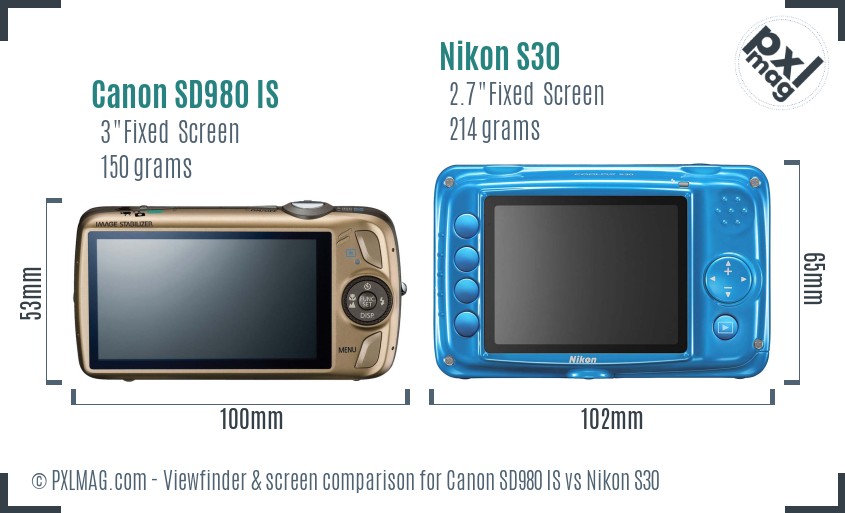 Canon SD980 IS vs Nikon S30 Screen and Viewfinder comparison
