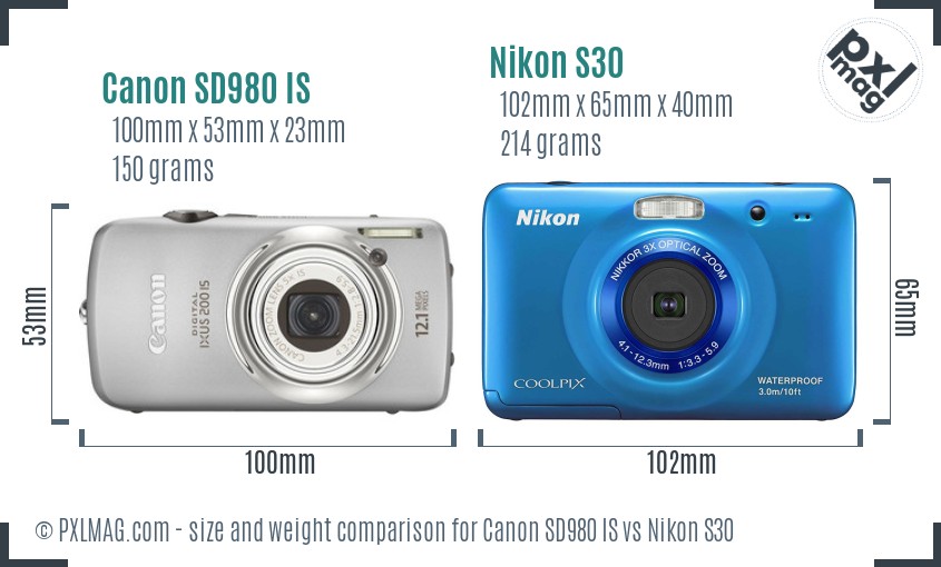 Canon SD980 IS vs Nikon S30 size comparison