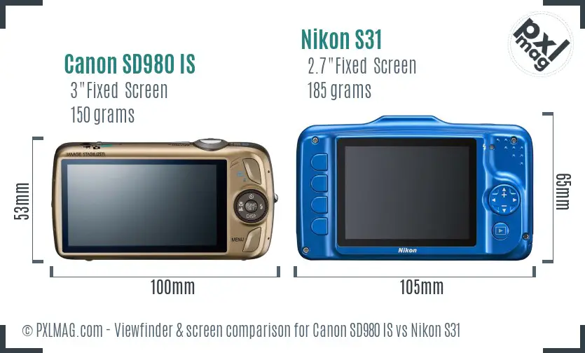 Canon SD980 IS vs Nikon S31 Screen and Viewfinder comparison