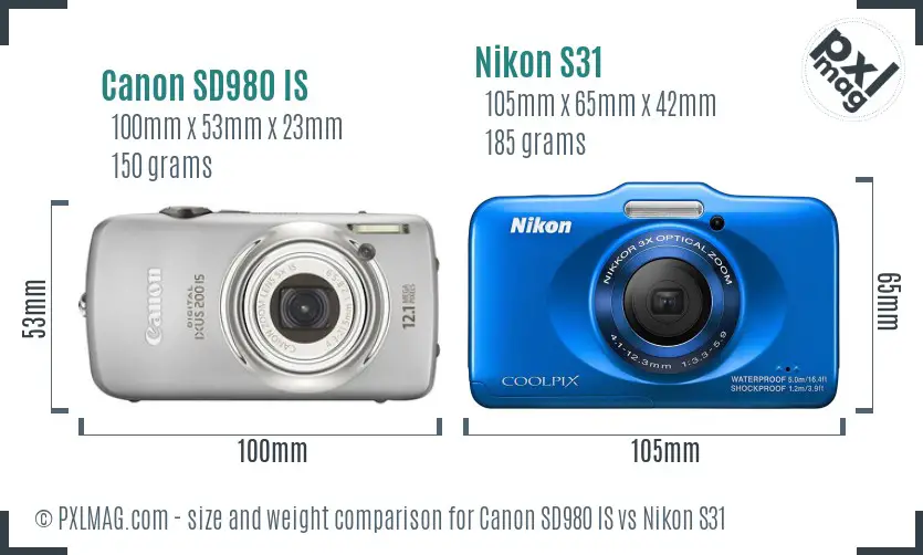 Canon SD980 IS vs Nikon S31 size comparison