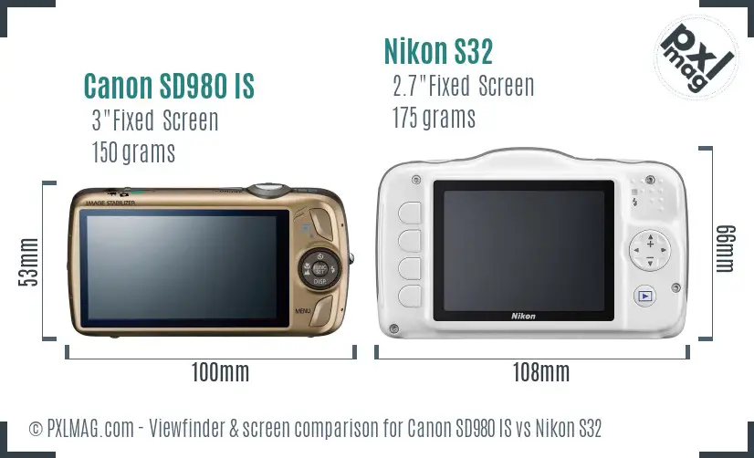Canon SD980 IS vs Nikon S32 Screen and Viewfinder comparison