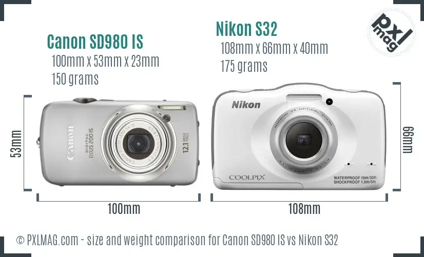 Canon SD980 IS vs Nikon S32 size comparison