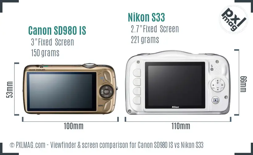 Canon SD980 IS vs Nikon S33 Screen and Viewfinder comparison