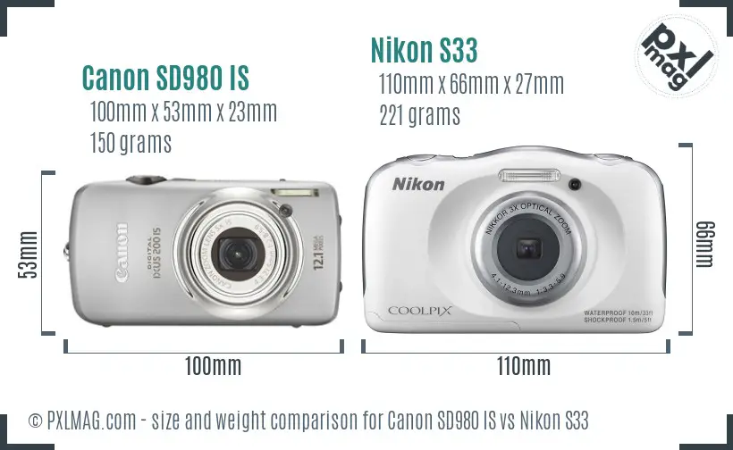 Canon SD980 IS vs Nikon S33 size comparison