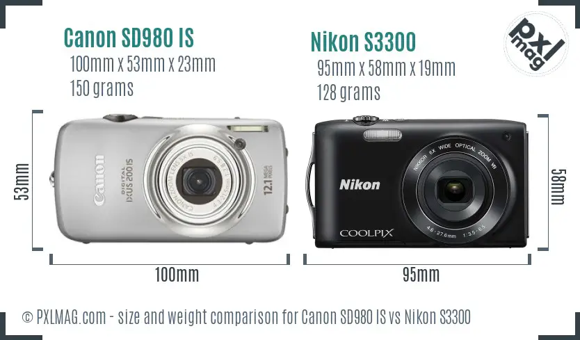 Canon SD980 IS vs Nikon S3300 size comparison Canon SD980 IS vs Nikon S3300 size comparison