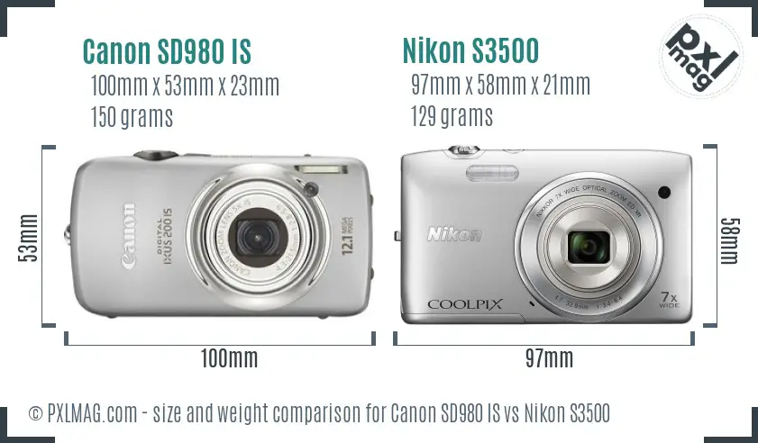 Canon SD980 IS vs Nikon S3500 size comparison