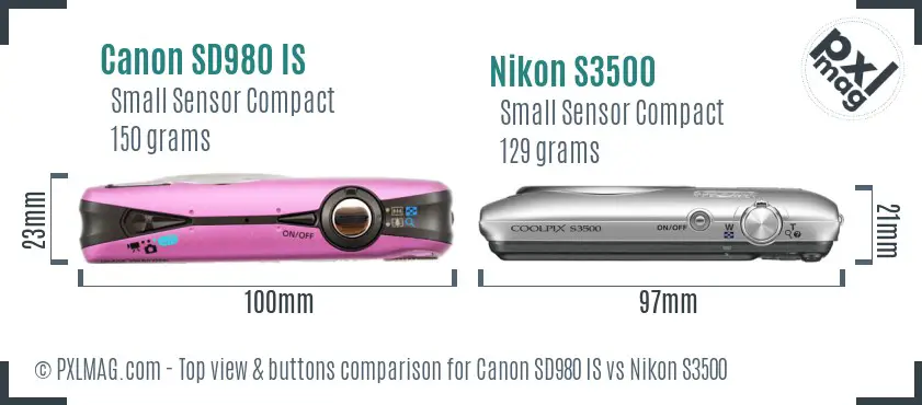 Canon SD980 IS vs Nikon S3500 top view buttons comparison