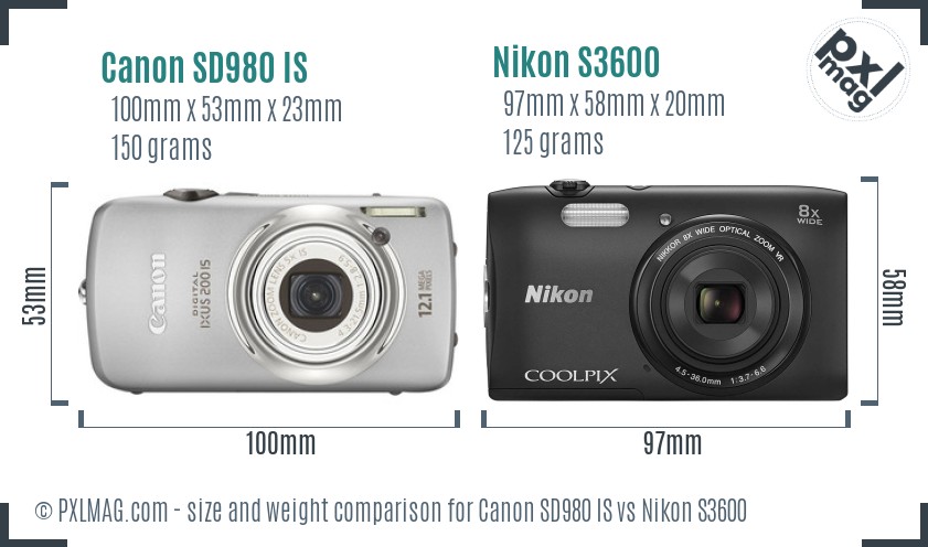 Canon SD980 IS vs Nikon S3600 size comparison