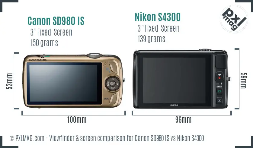 Canon SD980 IS vs Nikon S4300 Screen and Viewfinder comparison
