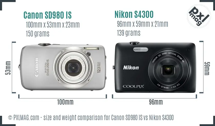 Canon SD980 IS vs Nikon S4300 size comparison