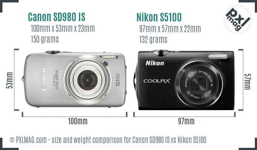 Canon SD980 IS vs Nikon S5100 size comparison