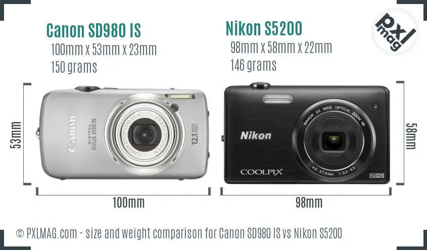 Canon SD980 IS vs Nikon S5200 size comparison