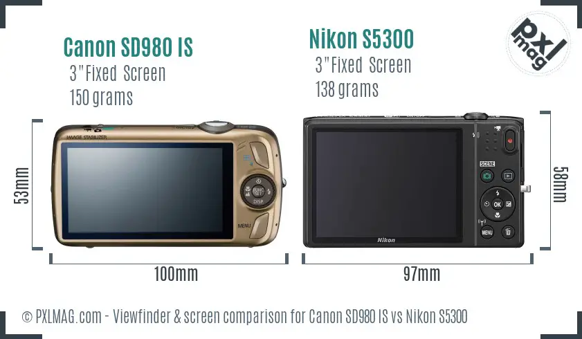 Canon SD980 IS vs Nikon S5300 Screen and Viewfinder comparison