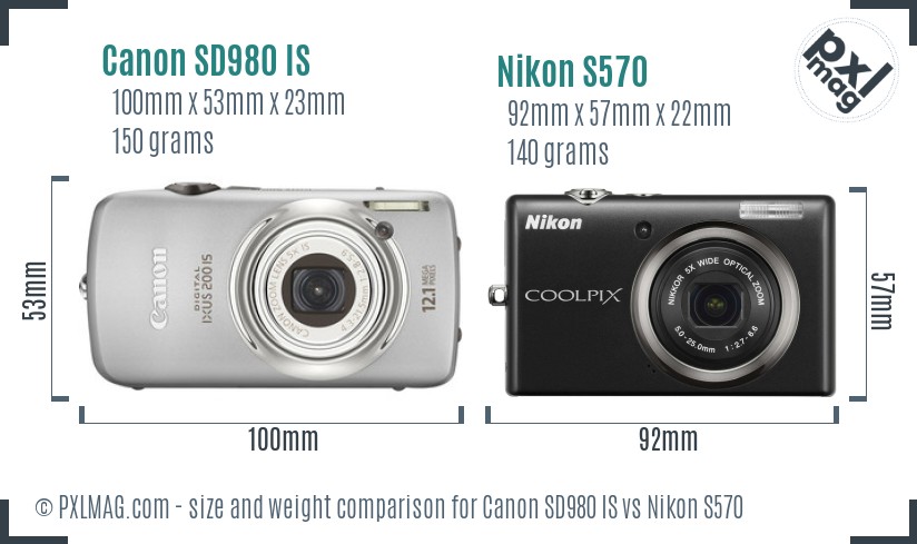 Canon SD980 IS vs Nikon S570 size comparison