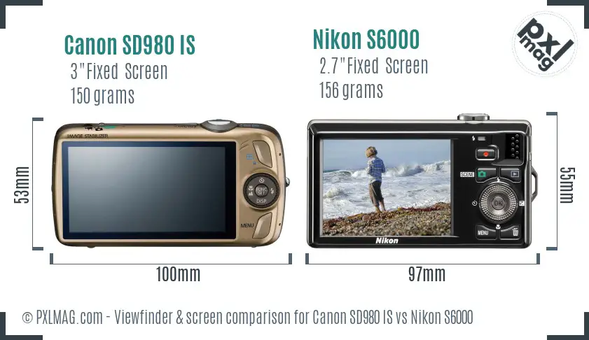 Canon SD980 IS vs Nikon S6000 Screen and Viewfinder comparison