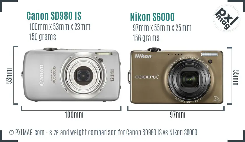 Canon SD980 IS vs Nikon S6000 size comparison