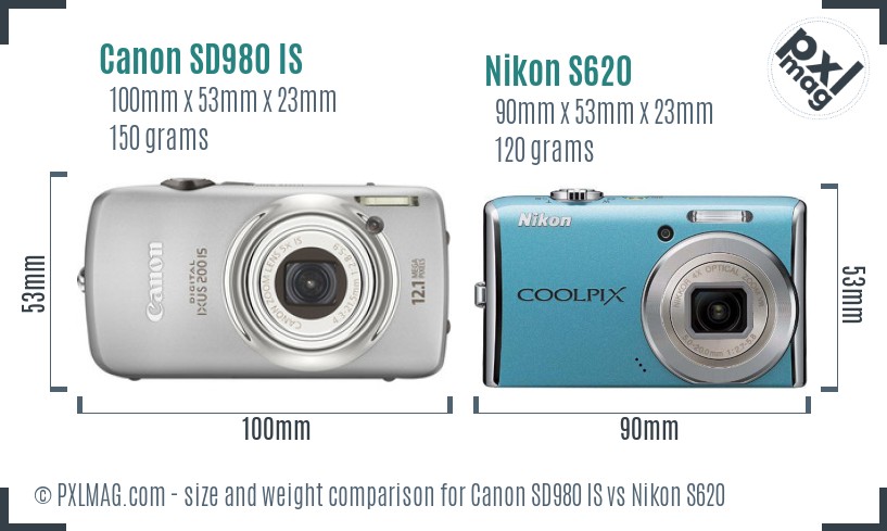 Canon SD980 IS vs Nikon S620 size comparison Canon SD980 IS vs Nikon S620 size comparison
