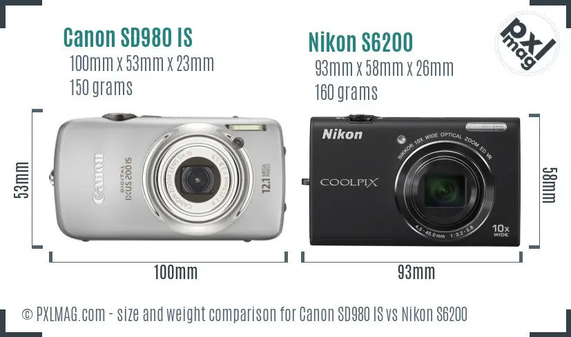 Canon SD980 IS vs Nikon S6200 size comparison Canon SD980 IS vs Nikon S6200 size comparison