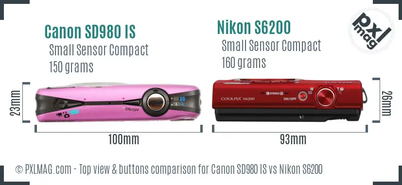 Canon SD980 IS vs Nikon S6200 top view buttons comparison Canon SD980 IS vs Nikon S6200 top view buttons comparison