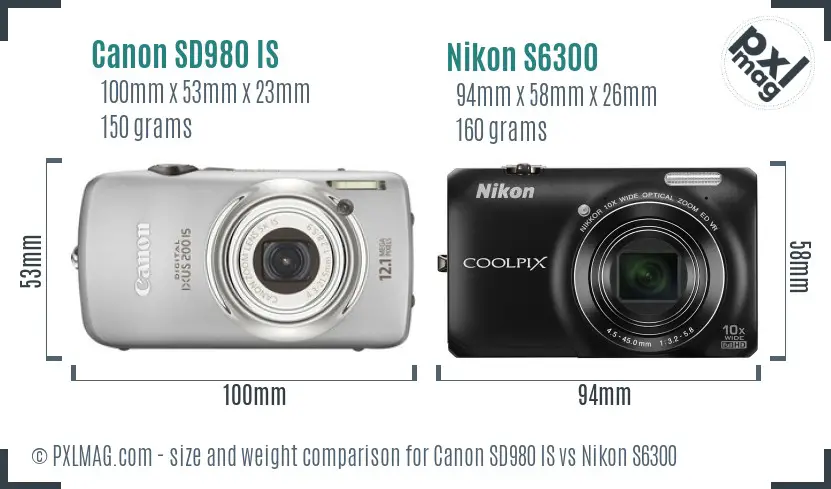Canon SD980 IS vs Nikon S6300 size comparison Canon SD980 IS vs Nikon S6300 size comparison