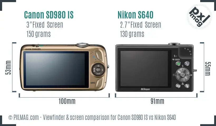 Canon SD980 IS vs Nikon S640 Screen and Viewfinder comparison