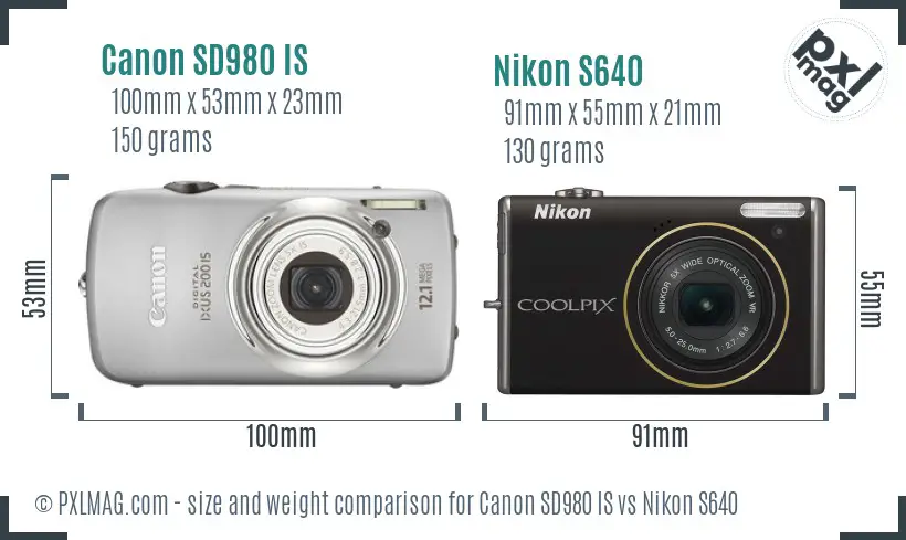 Canon SD980 IS vs Nikon S640 size comparison