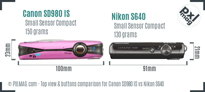 Canon SD980 IS vs Nikon S640 top view buttons comparison