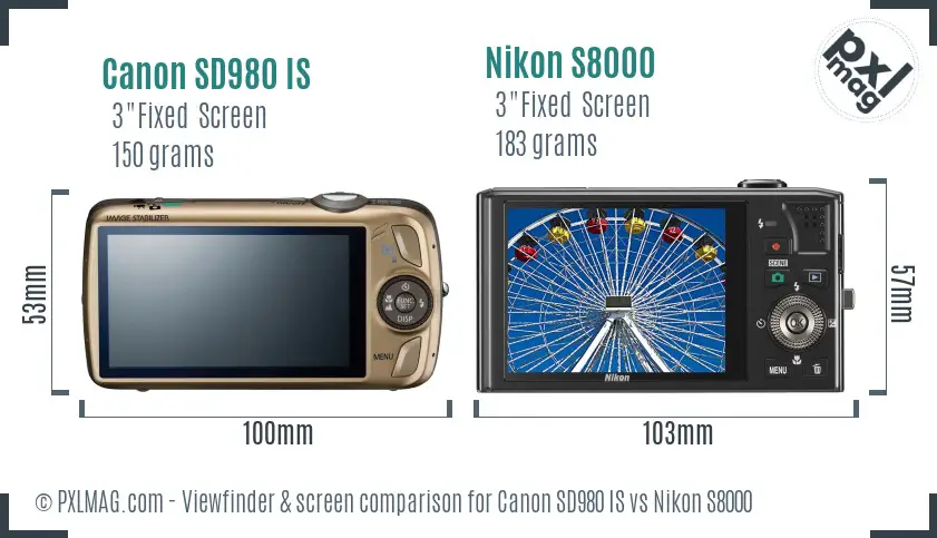 Canon SD980 IS vs Nikon S8000 Screen and Viewfinder comparison