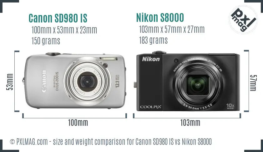 Canon SD980 IS vs Nikon S8000 size comparison