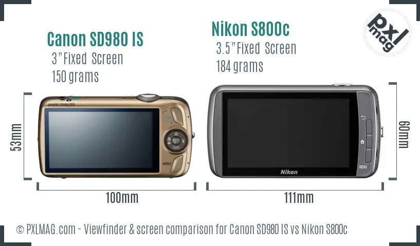 Canon SD980 IS vs Nikon S800c Screen and Viewfinder comparison
