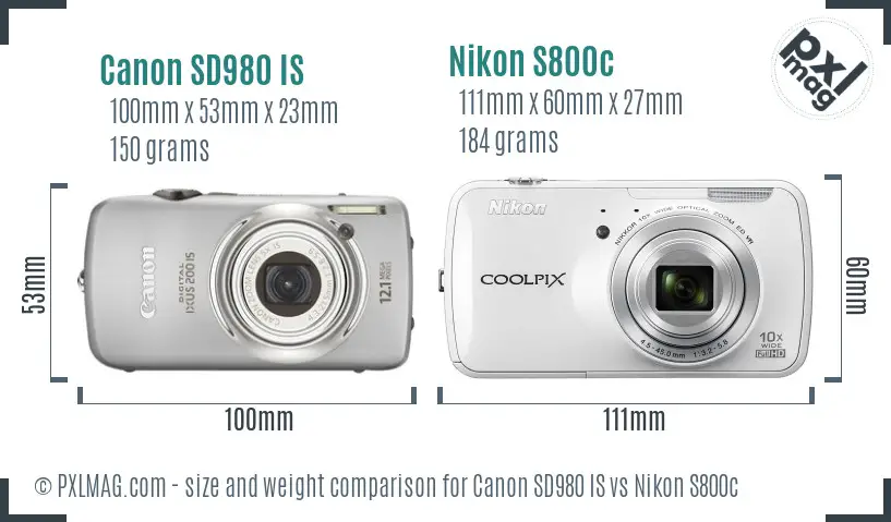 Canon SD980 IS vs Nikon S800c size comparison