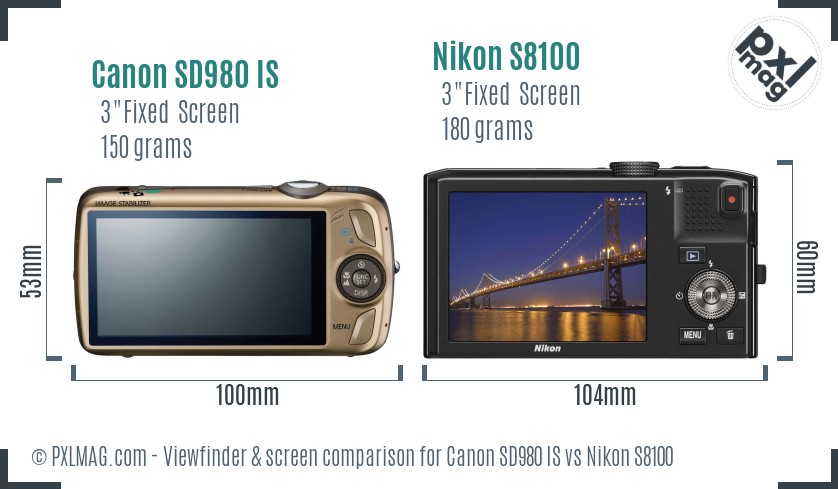 Canon SD980 IS vs Nikon S8100 Screen and Viewfinder comparison