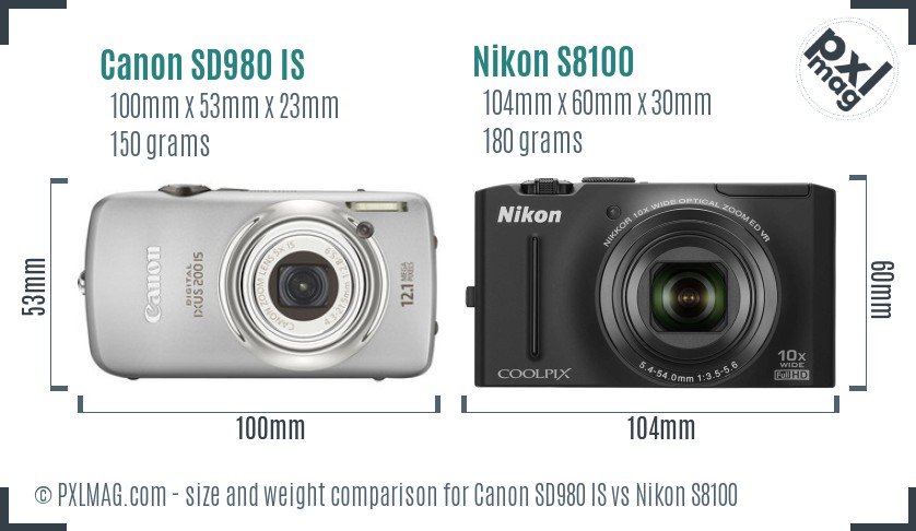 Canon SD980 IS vs Nikon S8100 size comparison