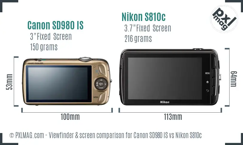 Canon SD980 IS vs Nikon S810c Screen and Viewfinder comparison