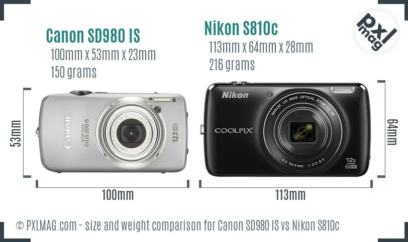 Canon SD980 IS vs Nikon S810c size comparison