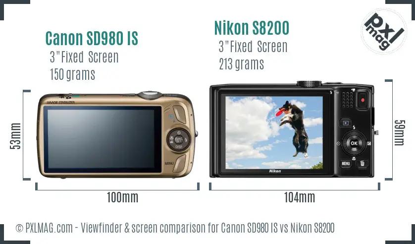 Canon SD980 IS vs Nikon S8200 Screen and Viewfinder comparison