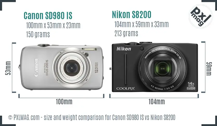 Canon SD980 IS vs Nikon S8200 size comparison