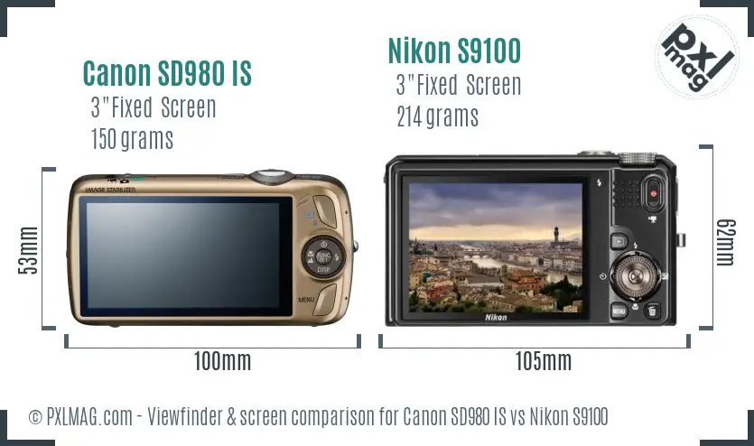 Canon SD980 IS vs Nikon S9100 Screen and Viewfinder comparison