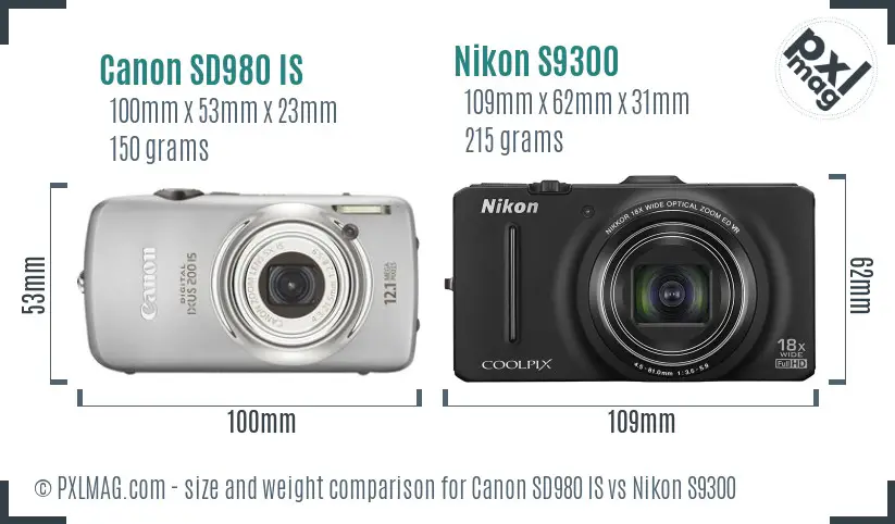 Canon SD980 IS vs Nikon S9300 size comparison Canon SD980 IS vs Nikon S9300 size comparison