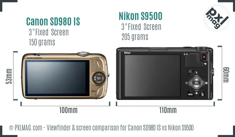 Canon SD980 IS vs Nikon S9500 Screen and Viewfinder comparison