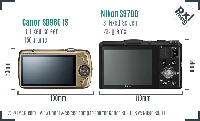 Canon SD980 IS vs Nikon S9700 Screen and Viewfinder comparison Canon SD980 IS vs Nikon S9700 Screen and Viewfinder comparison
