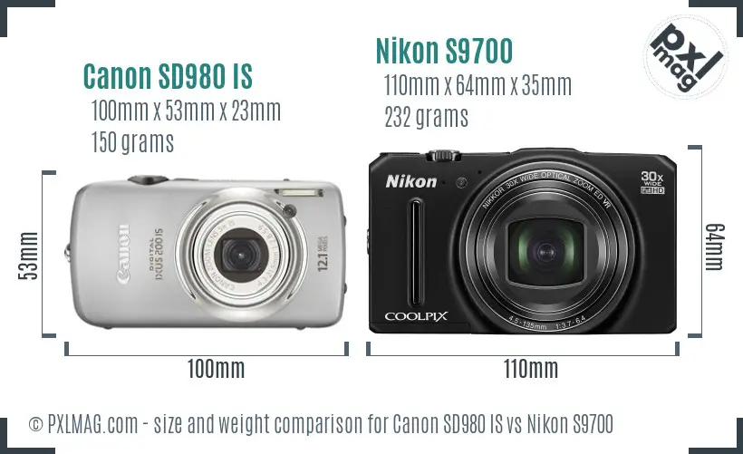 Canon SD980 IS vs Nikon S9700 size comparison Canon SD980 IS vs Nikon S9700 size comparison