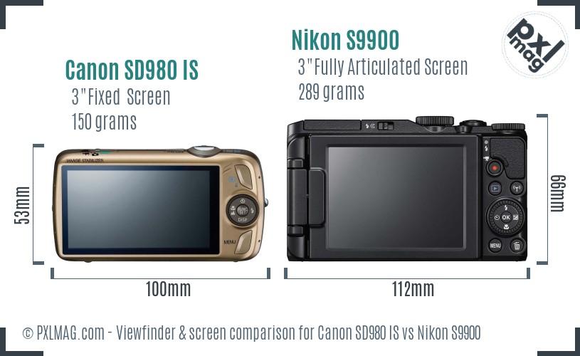 Canon SD980 IS vs Nikon S9900 Screen and Viewfinder comparison